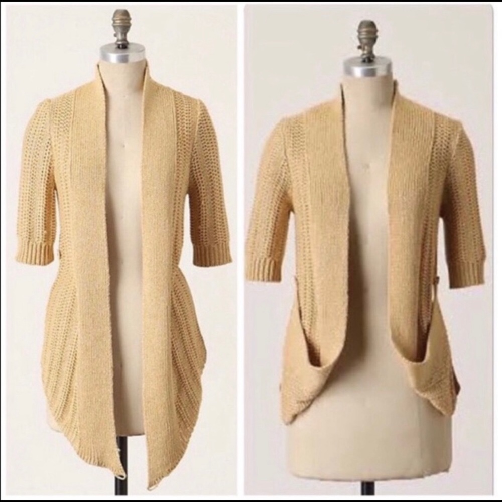 Anthropologie Moth Gold Shimmering Pin Up Cardigan Size Small